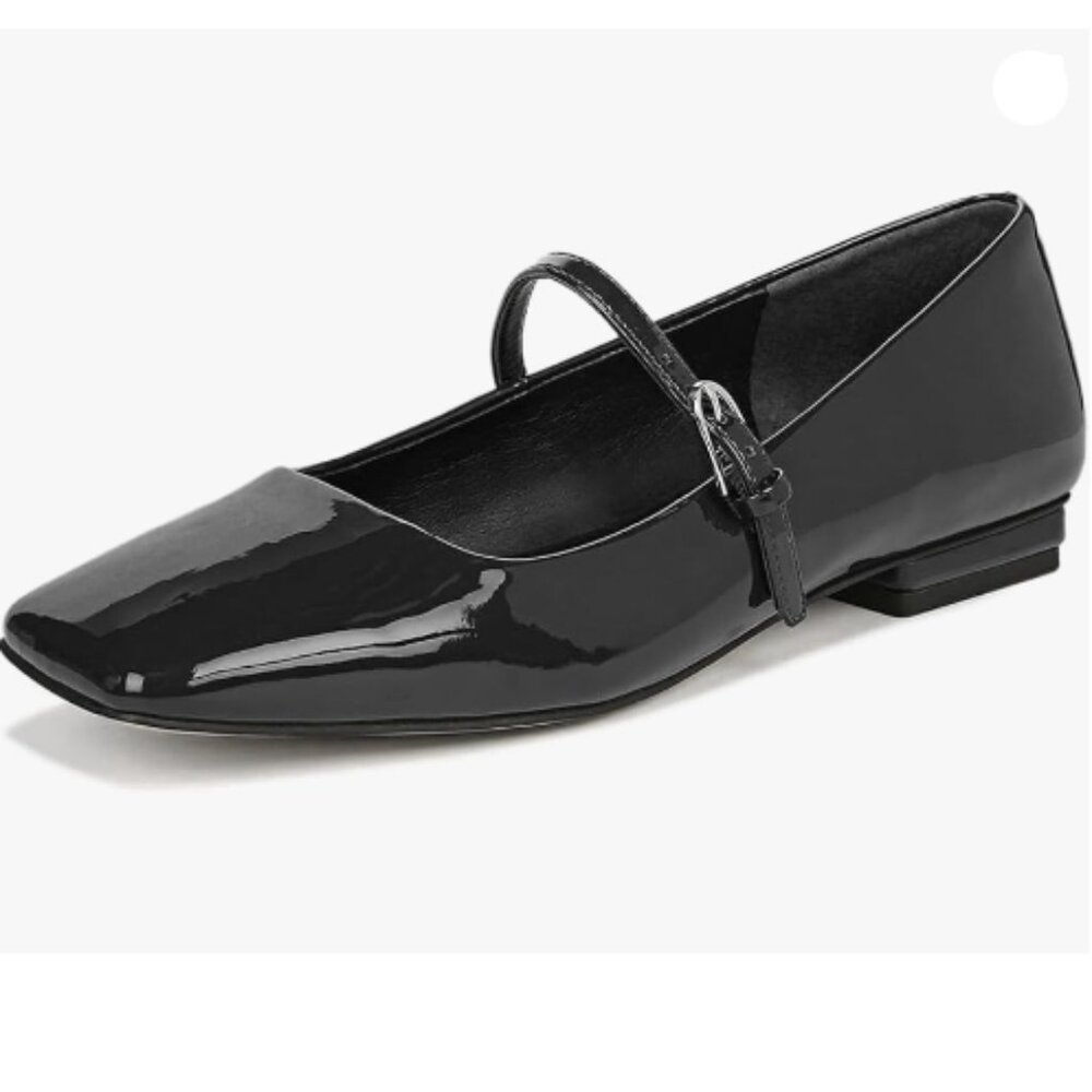 Black Patent Square Toe Mary Jane Flats by Milooney shoes, with Chunky Low Heels